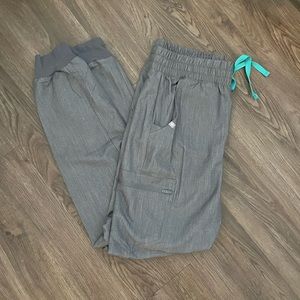 Figs Gray Pants with Teal Accents